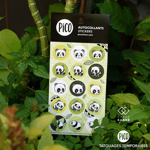 Autocollants pandas de Pico Tatoo avec décor de feuilles
